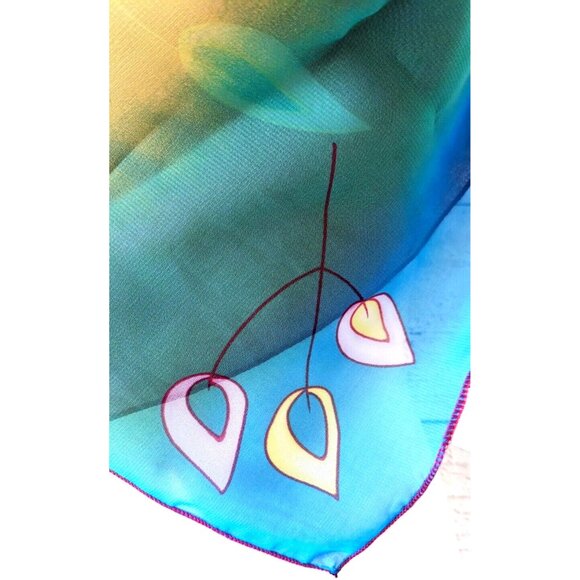 New Fennysun Woman Square Scarf Ombre Red Blue Yellow Crepe Lightweight 26*26" - Picture 3 of 10